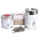1,2 kg Epoxidharz, Gießharz, Rissharz + 30 Stck. Estrichklammern + 500g Quarzsand