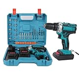 21V Akku Bohrschrauber Set, Schrauber mit Akkus, Akku Bohrschrauber mit 2 Geschwindigkeiten für Holz und Metallplatten, inklusive 24 Zubehörteilen und Tragetasche (with One Battery)