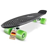 BIKESTAR Vintage Retro Cruiser Skateboard 60mm für Kinder und Erwachsene auch Anfänger ab ca. 6-8 Jahre | Schwarz & Grün