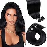 LaaVoo Schwarz Pre Bonded Haarverlängerung Echthaar Keratin Bondings 14 Zoll/35cm Extensions Haare Bonding Black 1g/s Remy U Tip Hair Extensions Echthaar Bondings 50G/50Strähne