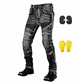 GEBIN Motorradhose Herren, Motorrad Jeans Herren mit Protektoren, Aramidfaser Jeans Herren Motorrad, Motorrad Hose mit Oberschenkeltaschen (Black,L)