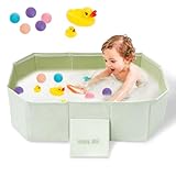 Baby Badewanne Faltbare, Große Kleinkindbadewanne mit 5 Kugeln 5 Enten Integrierte Badewanne Kinder mit Ablassschraube, Tragbares Duschbecken Integrierte Babywanne für Kinder von 0-8 Jahre