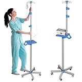 Rolling IV-Ständer mit Tablett – Edelstahl-IV-Ständer mit 4 Haken, Rädern und höhenverstellbarer Konstruktion für Kliniken und zu Hause