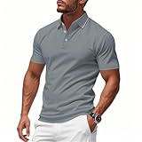 T-Shirt Regular Fit Komfortabel Atmungsaktiv Poloshirt Leichte Mode Casual Kurzarm Herren Golf Klassisch Trend Sportshirt U-Grey L