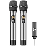 TONOR Drahtloses Mikrofon, UHF Dual Kabelloses Metall Dynamisches Mikro System mit wiederaufladbarem Empfänger, für Karaoke, Hochzeit, DJ, Party, Rede, Kirche, Klassen, 60m (TW630), Silber