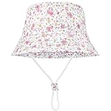 FenFang Sonnenhut Baby Kinder, Fischerhut Kind Jungen Mädchen, Sonnenmütze mit Kinnriemen, Eimerhut Strandhut Kappe Mütze Frühling Sommer (as3, Age, 4_Years, 8_Years, Rosa Blume)