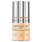 L'Oréal Paris Contouring Trio Light: Für ein natürliches Strahlen, Feuchtigkeitsspendend und aufpolsternd, Mit Hyaluronsäure und Koffein, True Match Radiant Serum Concealer 1N, 5D & 0.5D, 3 x 11ml