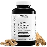 Ceylon Zimt 5000 mg. 180 vegane Kapseln für eine 6-monatige Behandlung. Natürlicher Extrakt der Zimtstange (Cinnamomum Zeylanicum) mit 10% Polyphenolen. Von HIVITAL