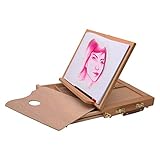 Artina Zeichenbrett – Tragbare Tischstaffelei mit Aufbewahrungsfach – Verstellbare Sitzstaffelei Kofferstaffelei Buchstütze Holzstaffelei klein mit Koffer und Malmischpalette in 33x26x24cm – Calais