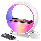 Intelligenter Sonnenaufgangswecker, Rhythmus-Atmosphärenlampe mit 9 Lichtmodi, Weckuhr mit Schlummermodus, kabelloses Ladegerät, Bluetooth-Lautsprecher, App-/sprachgesteuerter Sonnenuntergangswecker