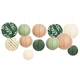 Aobkiat Hochzeitsdekorationen Partydekorationen,Hängende Papierlaternen Set,12 Stück Grün,Braun Party Deko für Brautparty,Babyparty,Geburtstag