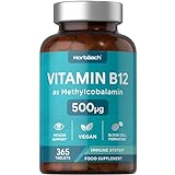 Vitamin B12 Hochdosiert 500µg | 365 Vegane Tabletten | Methylcobalamin Supplement | by Horbaach