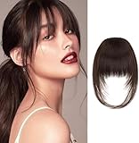 XFSRG Clip in Pony Echthaar Haarteile zum Anstecken Fringe Bangs Natürlich Aussehend Pony Extension für Frauen Mädchen Dickes Dünnes Haar(Braun-schwarz)