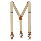 Anshili Herren Hosenträger mit 3 Clips 6 Knopfloch Y-Form - 3.5 cm Breit (Beige)