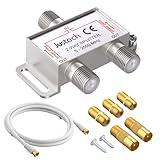 Justech 2-Fach TV Radio F-Stecker Adapter Kabel Antennen Verteiler SAT Splitter Metall TV-Verteiler inkl. Adapter + Kabel + 2 x F Stecker auf Koax Stecker + 3 x F Buchse auf Koax Kupplung
