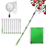 4 Meter Obstpflücker Mit Teleskopstiel mit Edelstahlstange und Baumwollbeutel, Apfelpflücker Mit Teleskopstiel, geeignet für Gardena Obstpflücker die Ernte von Äpfeln, Pflaumen, anderen Baumfrüchten