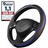 Upgrade4cars Lenkradbezug Blau Schwarz in Leder-Optik | Lenkradhülle Universal 37-38 cm für Sommer & Winter | Autozubehör Innenraum Geschenk-Ideen | Geschenke für Frauen und Männer