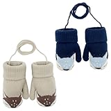 FUIPVGI 2 Paar Baby Winter Handschuhe, Cartoon Kinder Winter Handschuhe Fäustlinge, Warm Strickhandschuh Handschuhe mit Schlüsselband für 0-3 Jahre Mädchen Junge (2 Farben)