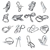 16 Stück Knobelspiele Set, 3D Brainteaser Metall Puzzle IQ Spiele Set Geduldspiele für Kinder und Erwachsene