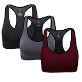 ANGOOL Damen Komfort Klassische Racerback Sport BH Top Fuer Yoga Fitness-Training, Schwarz grau weinrot, M Fit 70DD 70E 75D 80BC 85BC