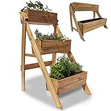 Onbest Hochbeet – aus Holz – perfekt für Garten/Terrasse/Balkon – mit 2 oder 3 Blumenkästen und Innenvlies – Kräuterregal 51/92 cm hoch, 62/44 cm lang – Vertikalbeet (Hochbeet 3 Kästen)