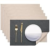 Banchif Platzsets Leinenimitat Tischsets Abwaschbar Tischsets Doppelseitigen Platzsets Stoff Platzdecken maschinenwaschbar 30 x 45 cm (Grau-Beige, Rechteckig Satz von 6)