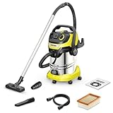 Kärcher Nass-/Trockensauger WD 6 P S V-30/6/22/T, inkl. Steckdose, Flachfaltenfilter, patentierter Filterbox, Filterreinigung, 1.300 W, Edelstahlbehälter: 30 l & Ablassschraube, Saugschlauch: 2,2 m