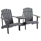 Outsunny Adirondack Gartenstuhl mit Tisch und Schirmloch 2 Sitzer Gartensessel Sitzgruppe Gartenmöbel für Balkon Massivholz Dunkelgrau 170 x 87 x 92 cm