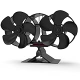 weareok Ofenventilator Kamin Ventilator Kaminventilator Kaminbesteck Lüfter für Kaminofen Holzofen Pelletofen ohne strom Leiser Betrieb mit Thermometer Wärmebetriebener Ventilator (Doppelköpfig)