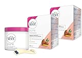 Veet Pure Zuckerpaste mit Arganöl - 2er Pack - Sugaring Paste für die Haarentfernung an Körper & Gesicht - 2 x 250 ml inkl. Holzspatel & Stoffstreifen