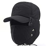 Herren Winter Fliegermütze Trappermütze Winddicht Warm Wintermütze mit Ohrenklappen Männer Baseball Cap Schirmmütze für Snowboarden Skaten Radfahren, Schwarz, Einheitsgröße