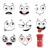 UYUYong 8 Blätter Mülltonnen Aufkleber 30 * 21cm Selbstklebende Augenaufkleber Kinder Cartoon Emoji Aufkleber Lustiger Toiletten Aufkleber Augen Mund-DIY-Aufkleber für Eimer Wand Kühlschrank