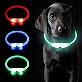 Coolzon LED Leuchthalsband Halsband Aufladbar, Wasserdicht 3 Farbwechsel, Leuchtband Längenverstellbareres Super Helle Kalsband Katze und Hunde Klein Groß Mittel