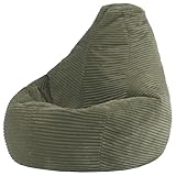 Icon Dalton Sitzsack Kinder, Salbeigrün, Flauschiger Cord Stoff, Sitzsack Cord mit Füllung, Bequemer Kinder Gaming Sessel, Kuschelsessel, Lese Sessel, Schlafzimmer, Kinderzimmer, Spielzimmer