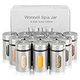 Wonnell 12 Stück Gewürzgläser Set mit Schraubkappe,100ml Edelstahl Gewürzgläser,gewürze aufbewahrung Rund Gewürzdosen Gewürzstreuer,Poröse Gewürzflasche mit Drehverschluss Küche Gewürzdosen