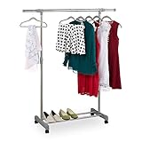 Relaxdays Kleiderständer auf Rollen, mit Kleiderstange & Ablage, verstellbar: Höhe 95-165 cm, Breite 94-160 cm , silber