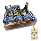 BAVAREGOLA Präsentkorb - Geschenkkorb gefüllt mit bayerischen Spezialitäten – Geschenkset mit Bier, Wurst & Snack – Geschenk für Männer & Genießer