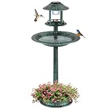 COSTWAY Vogeltränke mit Solarleuchte, Blumentopf, Vogelfutterhaus & Ständer, Vogelfutterstation Retro, Futterspender Vogelfutterspender, Wildvögel Vogelbad Garten, Ø50x107cm (Grün)