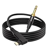 Tisino USB C auf 6,35mm TS Audio-Kabel, rechtwinkliges 6,35mm auf USB Typ C Bass/Gitarren-Aufzeichnungsgerätekabel, kompatibel mit Laptop/PC/Smartphone mit USB C-Anschlüssen - 3m