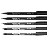 Staedtler Folienstift Lumocolor permanent, wisch- und wasserfest auf fast allen Flächen, Linienbreite F 0,6 mm, nachfüllbar, lange Lebensdauer, 5 schwarze Universalstifte, 318-9X