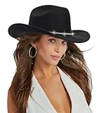 INOGIH Klassischer Cowboyhut aus Filz, aufrollbar, für Damen und Herren, glitzernder Cowgirl-Hut, Filz, Fedora für Disco-Partys, Schwarz, schwarz, Stil 1, M