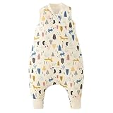Duomiaomiao Baby Schlafsack mit füßen, Winter mit füßen,100% Baumwolle Schlafsack Baby, Baby Jungen 2.5 tog mit Schlafsack, Cartoon-Laub,Atmungsaktiv (Panda-75cm)
