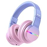 iClever Bluetooth Kinder Kopfhörer, Farbige LED-Leuchten, Kinderkopfhörer Over-Ear mit 74/85dBA Lautstärkebegrenzung, 85 Stunden Spielzeit, Bluetooth 5.2, eingebautes Mikrofon BTH12