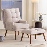 bedmance Sessel mit Hocker, Lesesessel Relaxsessel mit Seitentasche, 5 Verstellbare Winkel, Moderner Ohrensessel Loungestuhl, gepolsterter für Wohnzimmer, Schlafzimmer