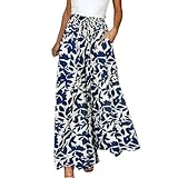 pxjsdwe 7/8 Hose Damen, Hosenrock Damen Lang Elegant Einfarbig mit Taschen Freizeithose Palazzo Hose Sommer Locker Sommerhose Casual Weites Bein Stoffhose Weite Hosen Hohe Taille Stretch Schlaghose