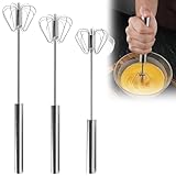 Halbautomatischer Schneebesen aus Edelstahl, 3 Stück Schneebesen für die Küche Halbautomatischer Handschneebesen, Stainless Steel Hand Push Easy Whisk Drehbarer Push Mixer Rührer zum Schlagen, Rühren