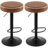 EUGAD Barhocker 2er Set, runder Hocker drehbar höhenverstellbar, Küchenhocker, Thekenstuhl mit Metallgesetll, Tresenhocker Vintage-Kunstleder, für Bar Kücheninsel Bistro, Braun, 1085BY-2