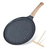 Crepe Pfanne 24cm, Antihaftpfanne Omlettenpfanne Pfannkuchenpfanne, mit Abnehmbarer Griff, Medizinische Steinbeschichtung Antihaftversiegelung, für Allen Herden und Induktionskochern, PFOA Frei (Grau)
