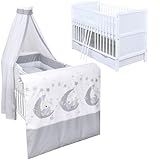 Generisch Baby Delux Babybett Komplett Set Kinderbett 60x120 cm umbaubar zum Juniorbett weiß Schublade Max Bettset Matratze (Sleeping Friends grau)