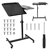 Maclean Mobiler Laptop-Tisch | Höhenverstellbar 59–89 cm | Neigbare Doppelplatte bis 90° | Rollbar mit Bremse | Belastbar bis 30 kg | Ergonomischer Computertisch (Schwarz)